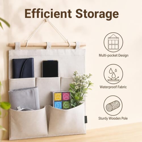 Over the Door Magazine Pockets, Closet Hanging Organizer Bag, 5 Pockets - Image 4