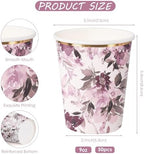 WRAPAHOLIC 50 Pcs Floral Paper Cups - 9 oz Purple Flower Disposable Cups - Image 2