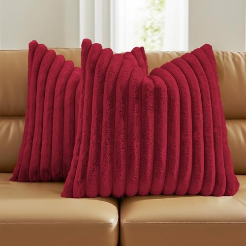 FUTEI Pack of 2 Faux Fur Throw Pillow Covers 16x16 Inch, Retro Red by FUTEI