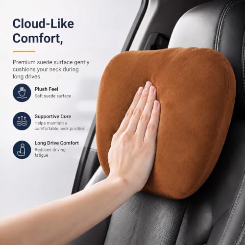 2 PCS Car Pillow for Driving Seat Soft Suede Headrest Neck & Lumbar Support - Image 2