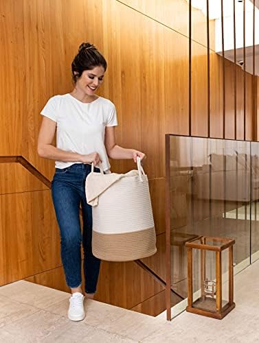 OrganiHaus Tall Cotton Rope Laundry Basket & Hamper, Blanket Storage 52L - Image 4