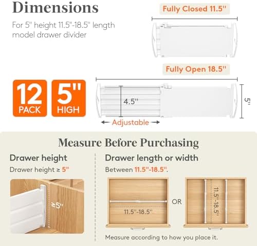 Lifewit 5" Tall Drawer Dividers, Adjustable Deep Drawer Organizer Clothes - Image 2