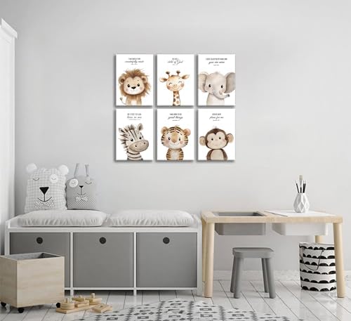 6Pcs Nursery Bible Verse Animal Canvas Wall Art Cute Woodland Animals Christian - Image 6