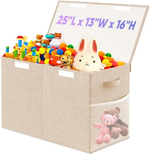 Large Toy Storage Box with Lid, Collapsible Kids Toy Chest by Rocamdo