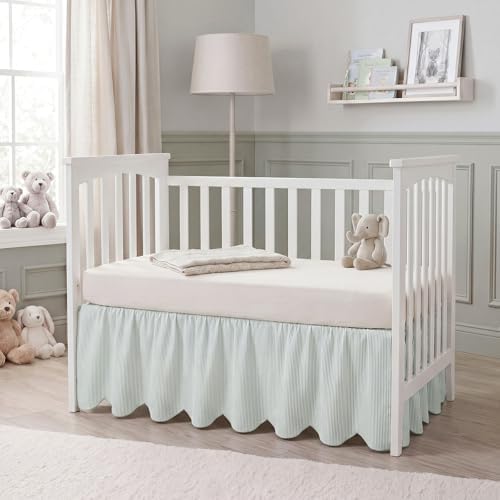 Mindsoft Green Scallop Edge Cotton Crib Skirt Ticking Strip Farmhouse Chic - Image 6