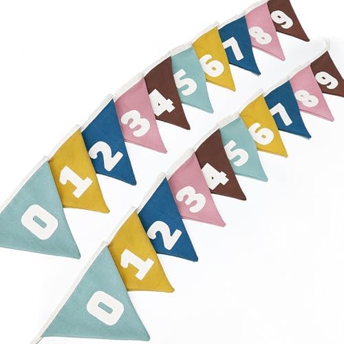 2 Sets of Retro Colored Pennant Banner 20Pcs Nursery Garland Flags Numbers 0-9 - Image 4