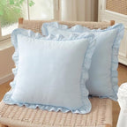 Set of 2 Light Blue Ruffle Throw Pillow Covers 18x18 Inch, Solid Color Pillow by HOSTECCO