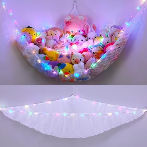 Stuffed Animals Hammock with LED Light Toy Net Room Decor Corner Storage by UnicornCastle