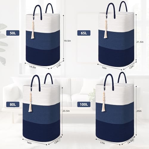 Woven Laundry Basket for Clothes, 65 L Large Rectangle Laundry Hampers - Image 3