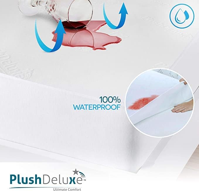 PlushDeluxe Bamboo Waterproof Mattress Protector, Twin Size, Ultra Soft - Image 3