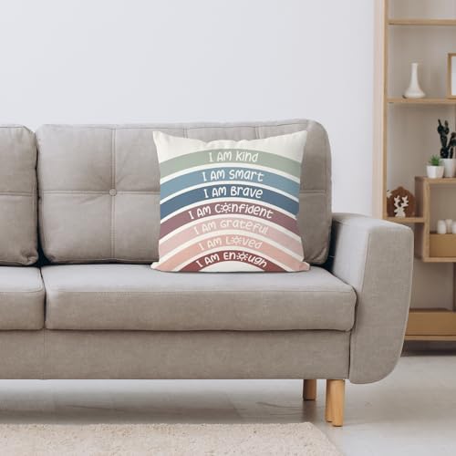QIYUHOY Crimson Boho Rainbow Classroom Throw Pillow Covers, 22x22 Inch - Image 4
