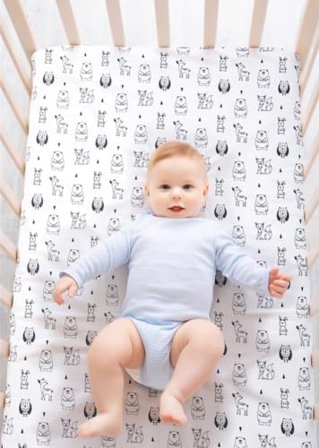 4 Pack Woodland Forest Animals Wood Neutral Unisex Fitted Baby Crib Sheets Set - Image 2