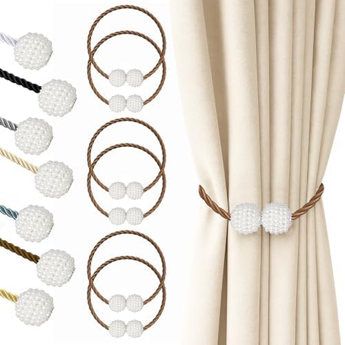 Hion Magnetic Curtain Tiebacks Dark Brown 6pcs, Curtain Holdbacks Hooks by Hion