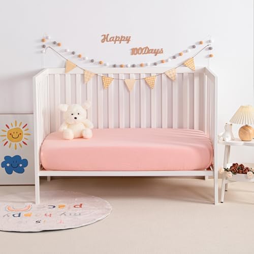 NTBAY Crib Muslin Fitted Sheets, 2 Pack, 28 x 52, Coral Pink - Image 2