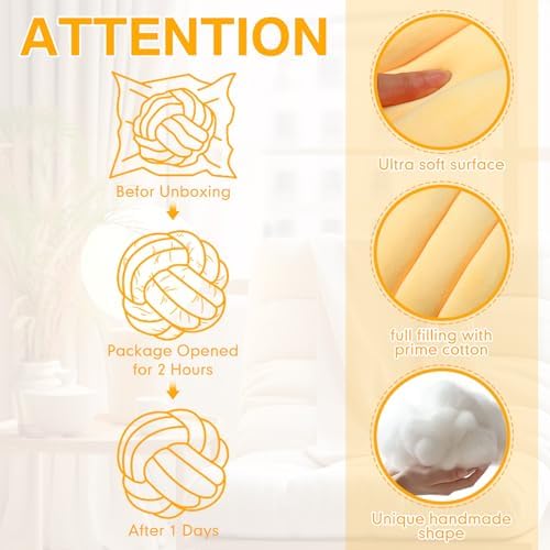 Namalu 7.87 Inches 2 Pcs Knot Pillow Decorative Throw Pillow, Light Yellow - Image 3