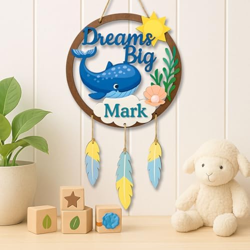 Dream Big Whale Wall Wooden Signs Personalized – Ocean Wooden Name Personalized - Image 4