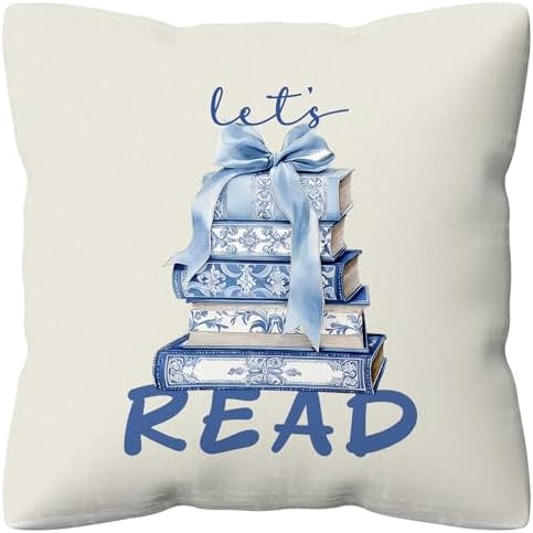 kdqua Blue Chinoiserie Floral Book Pillow Cover 18x18, Book Lovers Reader Gifts by kdqua