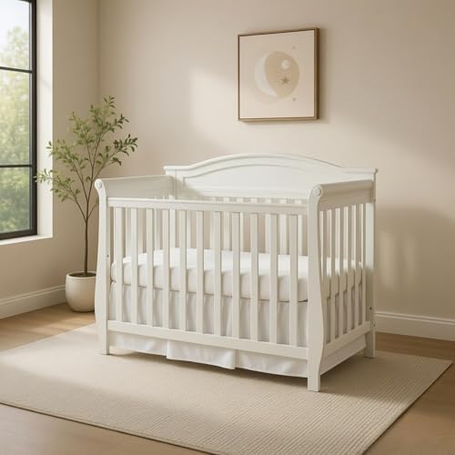 EVERYDAY KIDS White Pleated Crib Skirt; 100% Natural Cotton Nursery Crib - Image 2