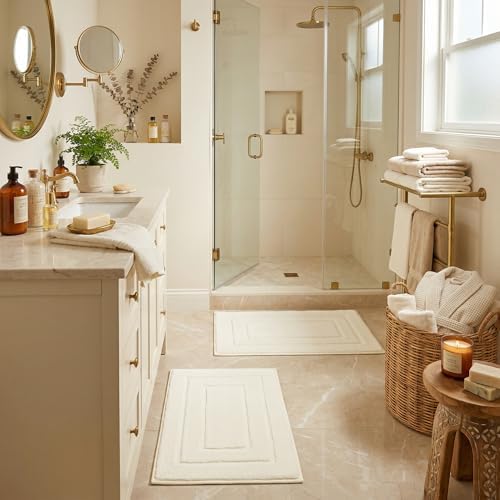 GRANNY SAYS Cream Bathroom Rugs Set 2 Piece, Soft Microfiber Bath Mats - Image 6