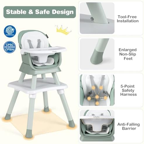 BABY JOY Baby High Chair, 8 in 1 Convertible Highchair - Image 6