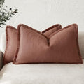 Foindtower Boho Linen Fringe Lumbar Throw Pillow Covers 12×24 Rust Red by Foindtower