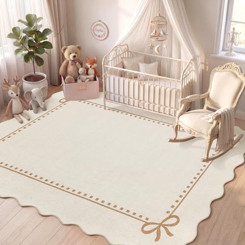 Garvee Scalloped Bow Rug Beige Washable Solid 3x5 Area Rugs by Garvee