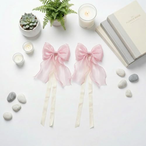 2 Pack French Lace Bow Curtain Tiebacks, Hot Pink - Image 3