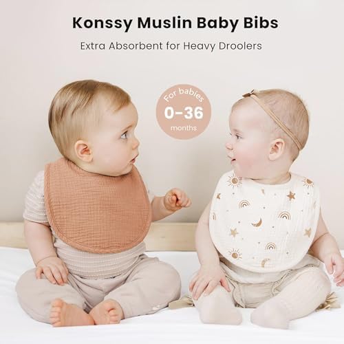 Konssy 8-Pack Muslin Baby Bibs, Adjustable Fit - Image 3
