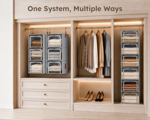 Homsorout 4-Tier Modular Hanging Closet Organizer Shelves Grey - Image 2
