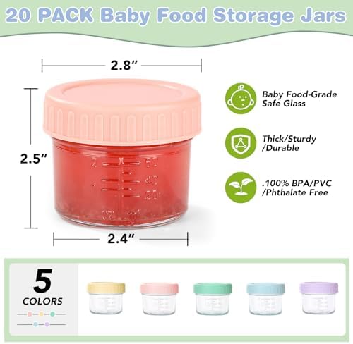 RowinsyDD 20 Pack Baby Food Containers, 4 oz Glass Baby Food Jars - Image 3