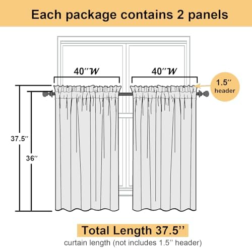 Lecloud Leia Dark Gold Sheer Kitchen Curtains 36 Inch Length, Breathable Clip - Image 4