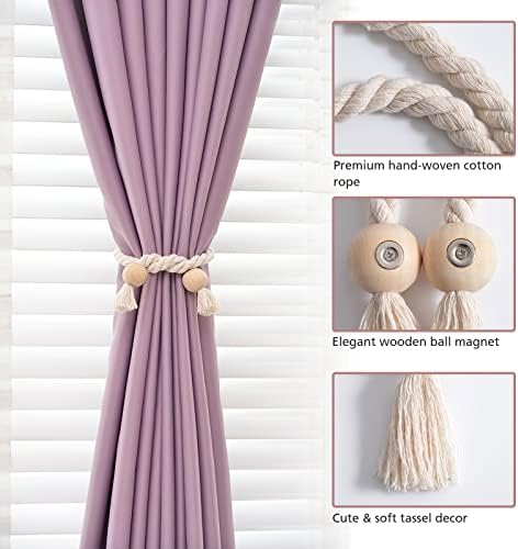 NICEEC 6 Pack Wooden Ball Magnetic Curtain Tiebacks Boho Home Decor Drape Tie - Image 3