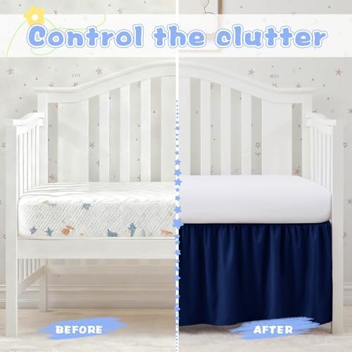 SiinvdaBZX Navy Blue Crib Skirt Dust Ruffle, Microfiber Crib Bed Skirt - Image 5