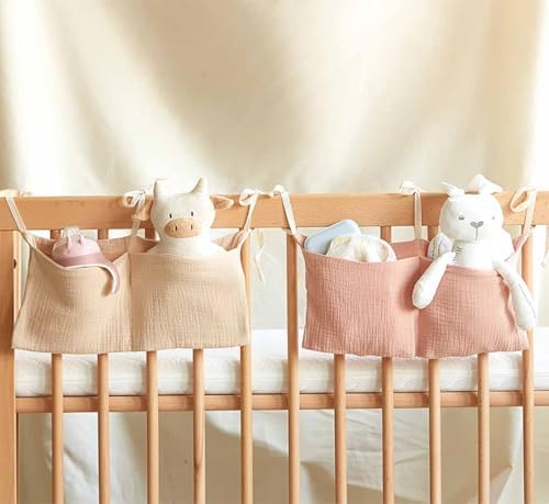 Cotton Baby Bedside Hanging Storage Bag, 2 Pockets Organizer - Image 4