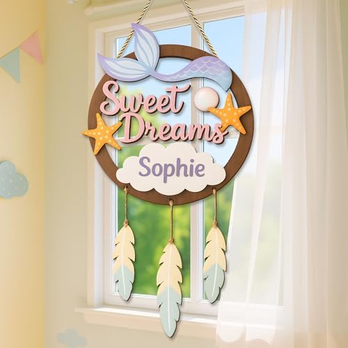 Mermaid Dreamcatcher Custom Wooden Signs – Custom Ocean Theme Wood Wall Art by Unknown