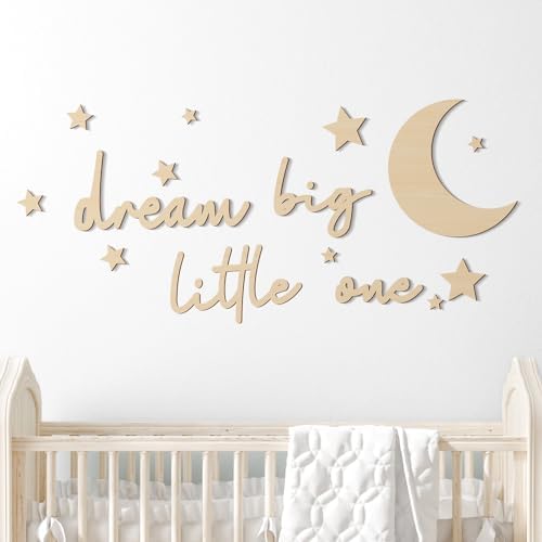 Briwooody 15 Pcs Dream Big Little One Moon Stars Nursery Decor, Wood Color by Briwooody
