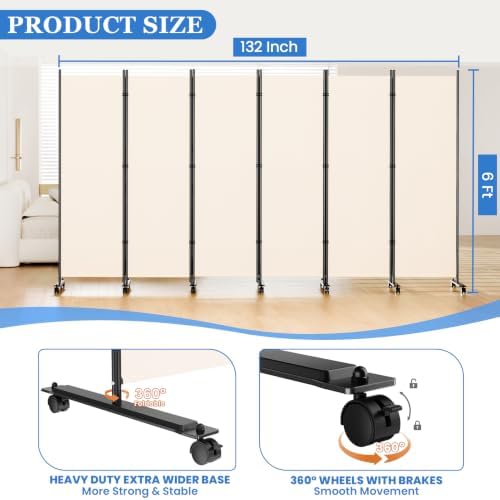 SUNALLY Room Divider Privacy Screens, 6 Panels Dividers - Image 2