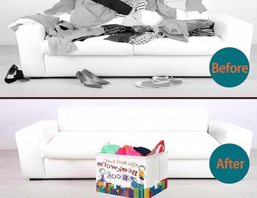 Large Kids Book Storage Bin Collapsible Nursery Toy Basket Canvas Teacher Crate - Image 5
