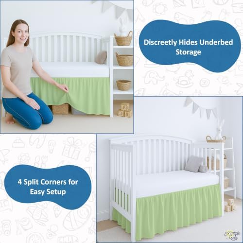 Cottington Lane Sage Crib Skirt Dust Ruffle 14" Drop, Fits 28" x 52" - Image 4