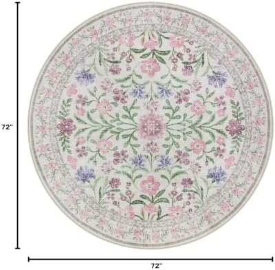 Lahome Purple 6ft Round Dorm Rug, Floral Circle Rug - Image 2