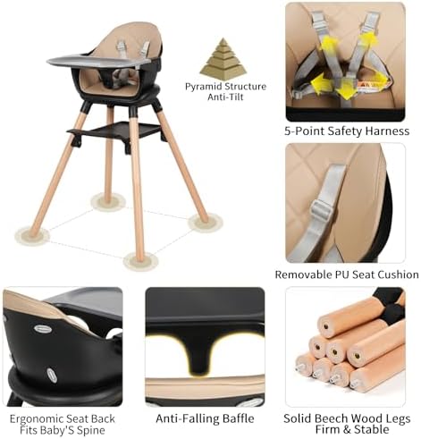 6 in 1 Baby High Chair, Convertible Wooden High Chairs - Image 5