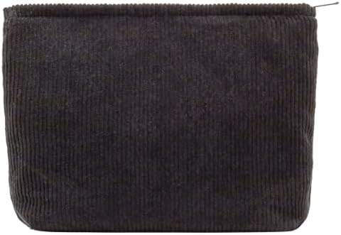 Flat Makeup Bag for Women, Zipper Cosmetic Pouch for Purse, Corduroy Black by PAZIMIIK