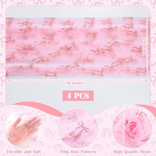 4 Pcs Pink Bow Table Runners 29 X 70 Inch Tulle Lace Party - Image 3