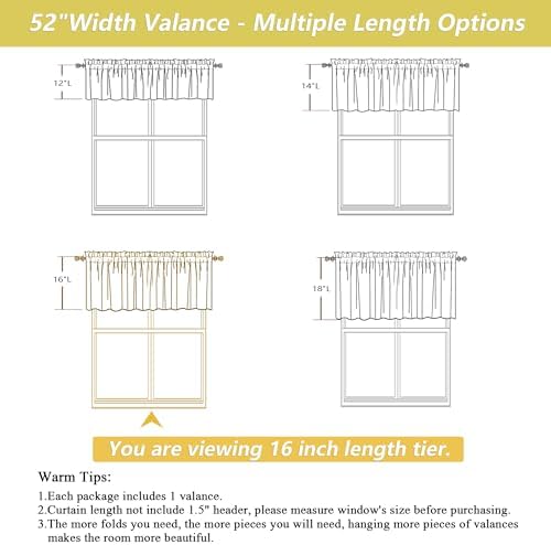Valances for Windows, Light Filtering Faux Linen Textured Small Short Valance - Image 2