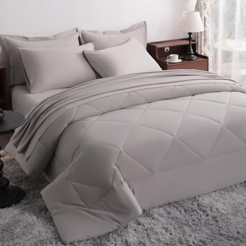 NTBAY Queen Microfiber Bed in a Bag, Comforter Set 7 Piece, Smoke Grey by NTBAY