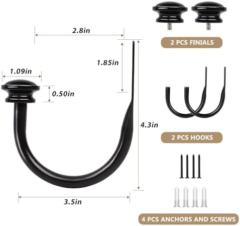 TONIAL Curtain Holdbacks, Small Cap Finials - Image 6