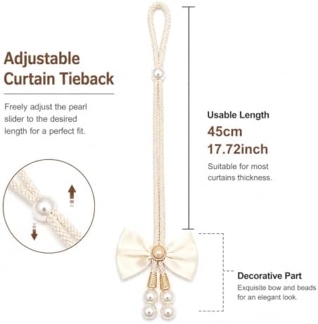 Adjustable Curtain Tiebacks 4 Pack, No Drill Cute Bow Rope Holdbacks - Image 3