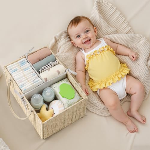 Angelhood Baby Diaper Caddy Organizer, Paper Rope Storage Baskets - Image 3