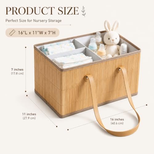 Large Wicker Baby Diaper Caddy Organizer, Bamboo Storage Basket - Image 6