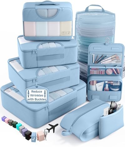 Veken 8 Set Packing Cubes for Travel Essentials, Anti-Wrinkle Buckled Suitcase by Veken